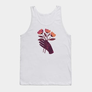 Brown hand with brown orange and pink flowers for you Tank Top